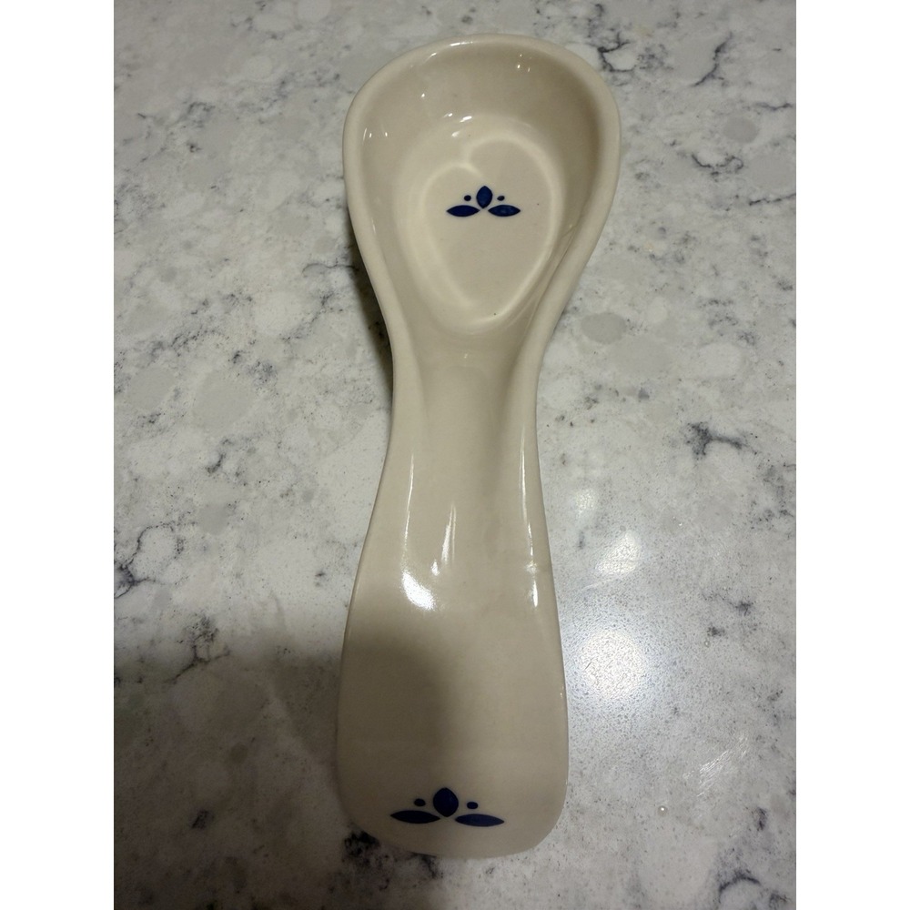 Vintage Roseville Friendship Pottery Cream & Blue Spoon Rest 7" Made In USA